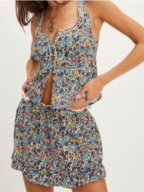 NWT Free People Ellia Printed Set in Primary Combo